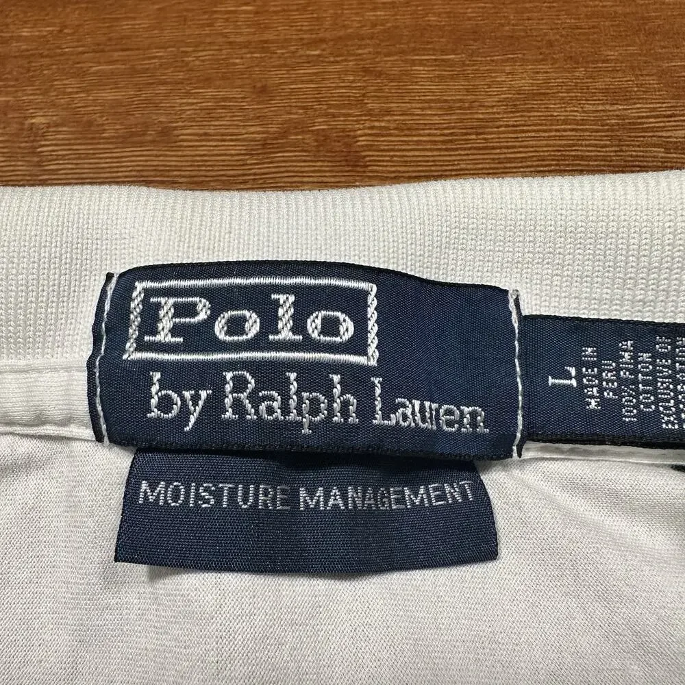 Vintage 90s Ralph Lauren Tennis Polo Shirt Mens L White Stripe Pima Cotton Peru